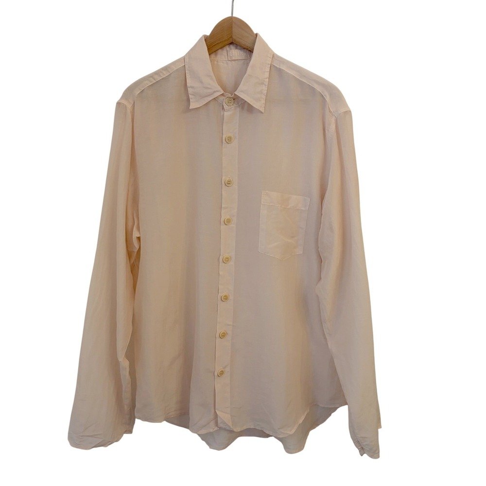 CP Shades Button Up Shirt Women XL Oversized Sheer Lagenlook Relaxed Peach